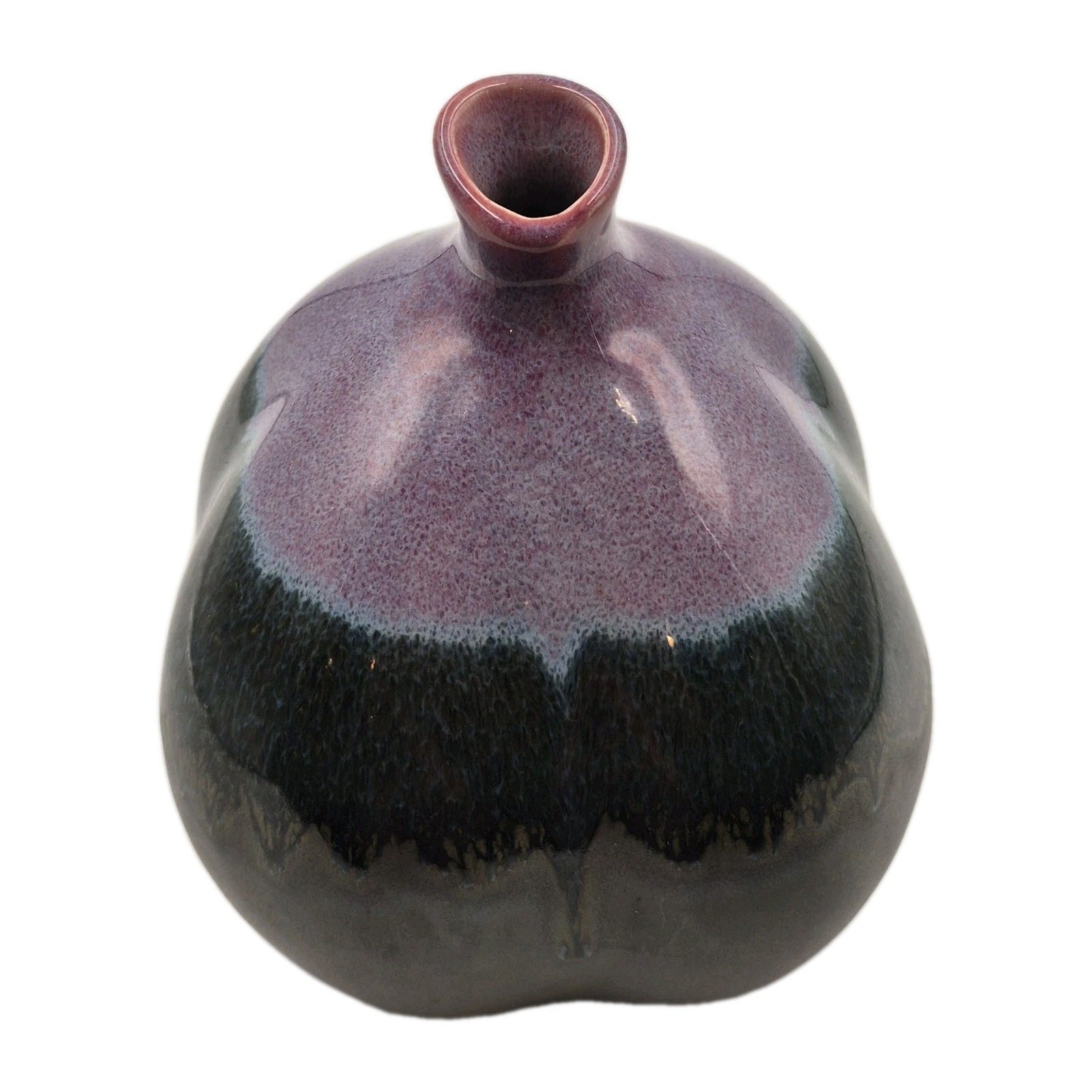 Purple Blue Black Drip Glazed Bulb Vase 7×6″