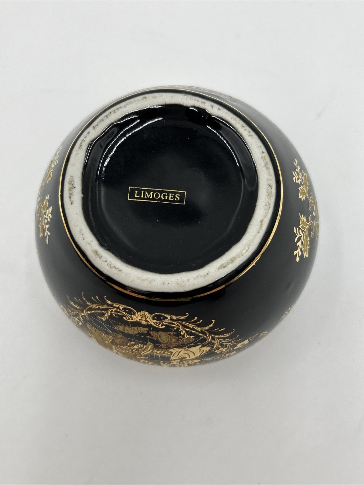 Vintage Limoges Jardiniere Black and Gold 3.25″ Classical Theme Made in France