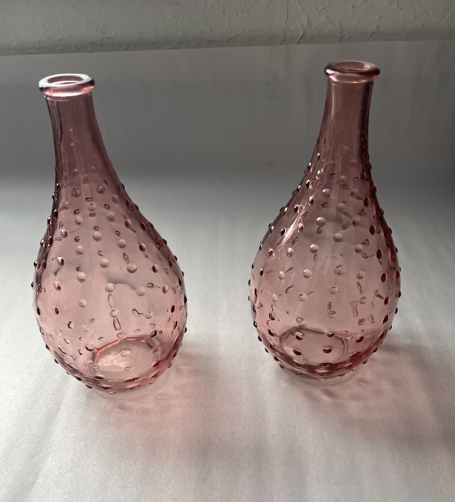 Beautiful Pink Glass Vase Hobnail Pattern 8″ Set Of 2