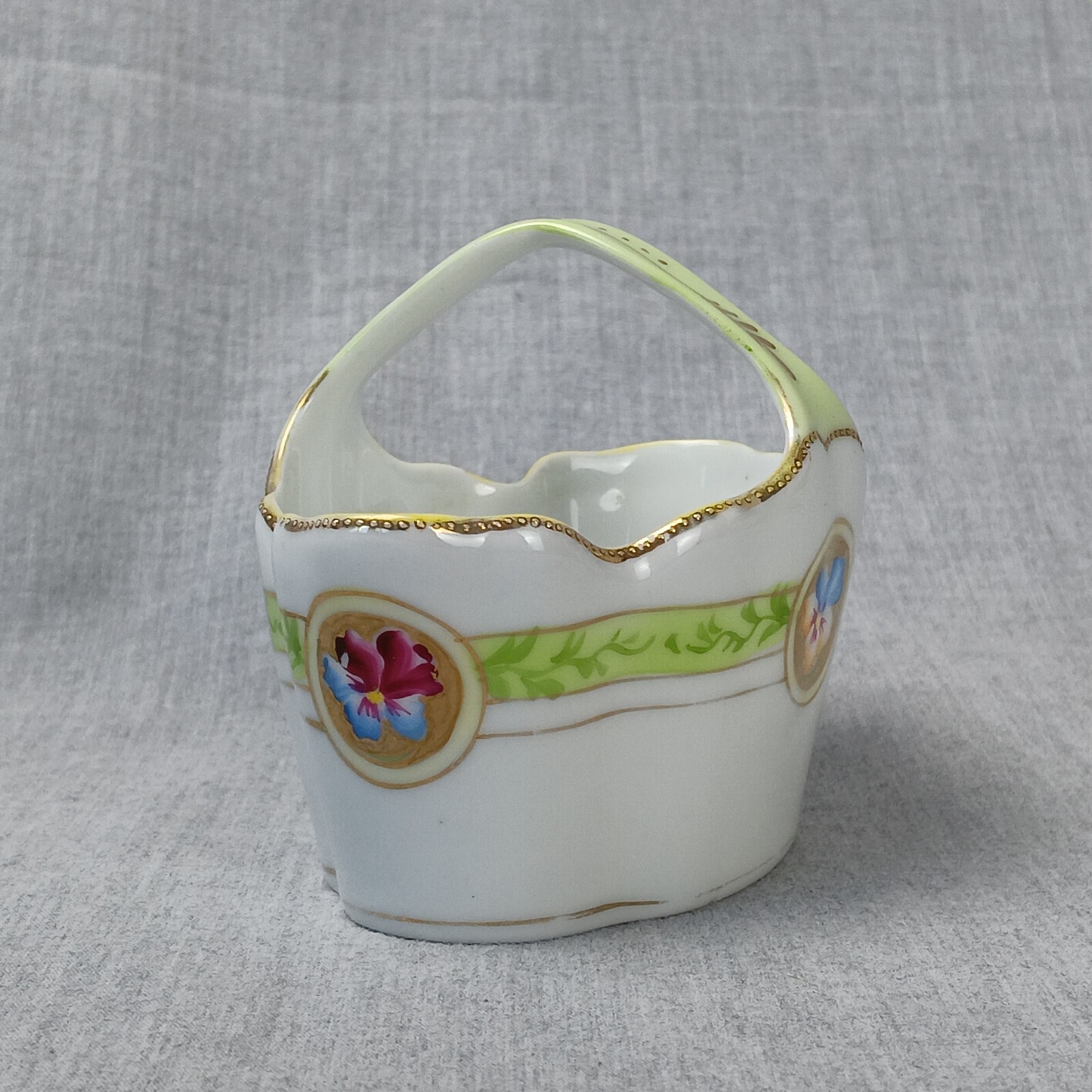Nippon Hand Painted Basket Bowl Decorative Fine Bone China Collectible Display