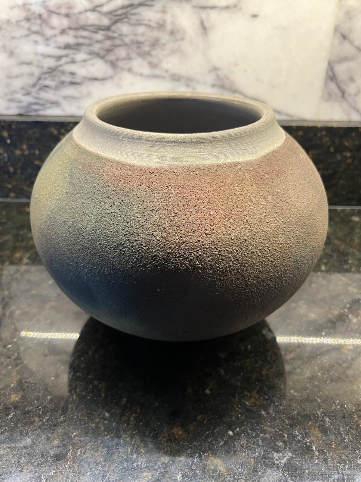 Raku Pottery Pot Iridescent Glaze 6”Hx8.5”W Signed By Artist Samuels