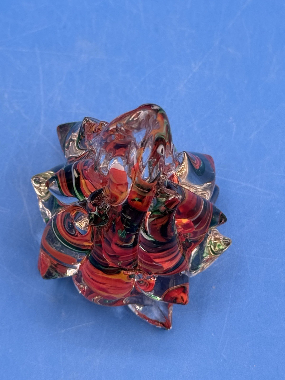 Art Glass Christmas Tree 3 1/2” MCM Colors – Signed By Artist & Dated
