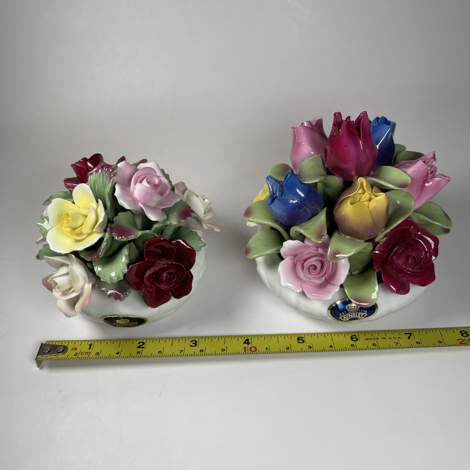 Aynsley England Hand Painted Fine Bone China Flower Bouquet 2 Pieces