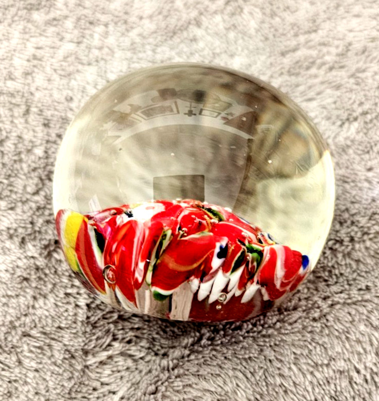 VTG Heavy Art Glass Paperweight~Murano Style~Multicolor~2.5 in