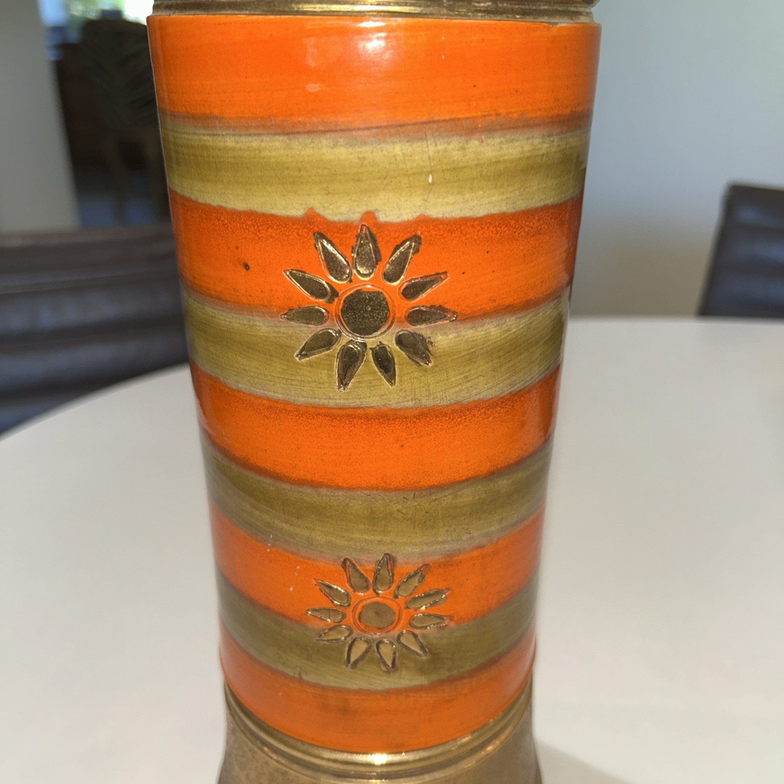 MCM Rosenthal Netter Bitossi Orange Gold 11.75” Sun Vase Italy