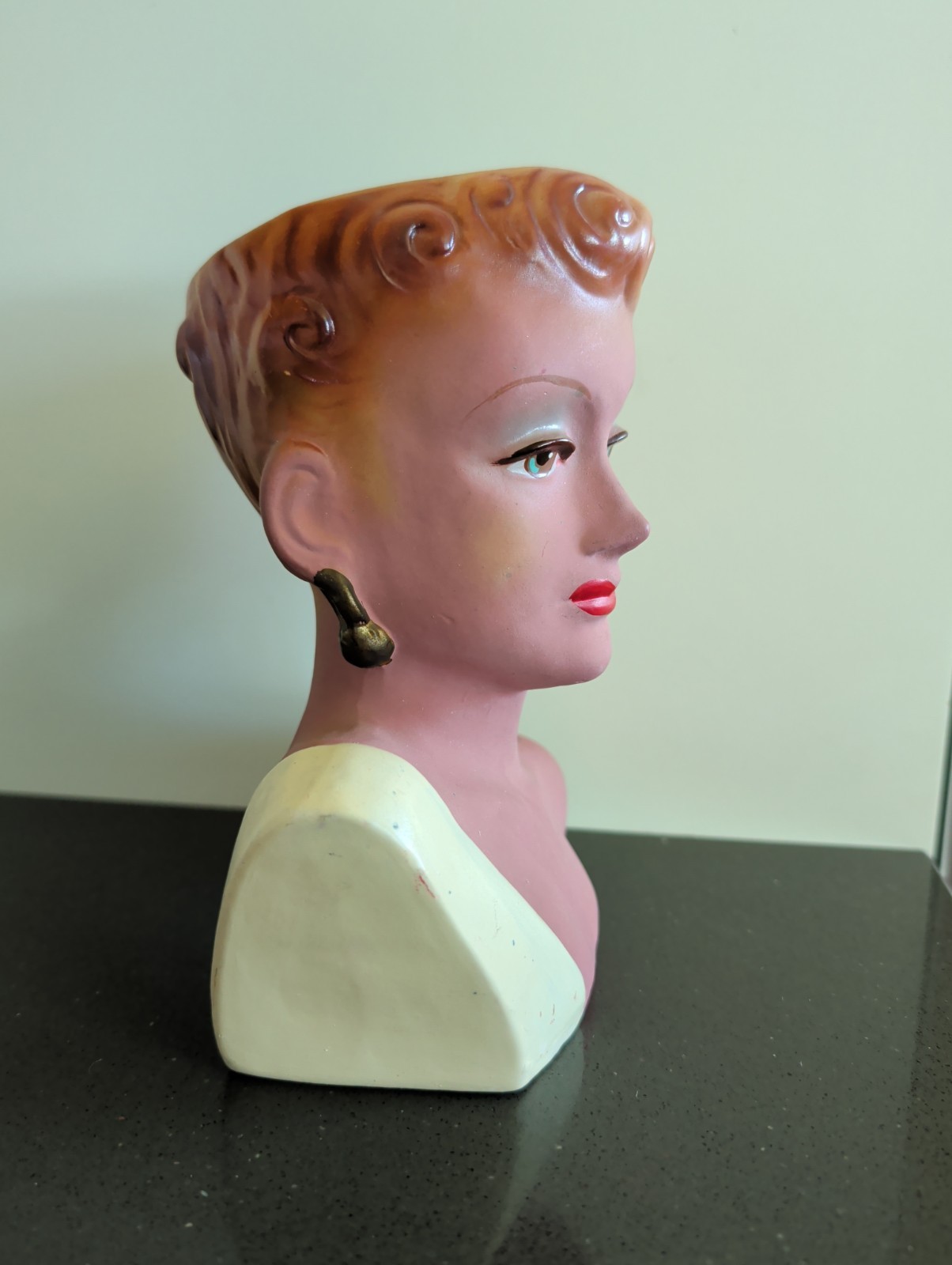 VTG 1940s – 50s Woman Head Statue Lady Vase Joan Crawford? Mid Century Bust 7″