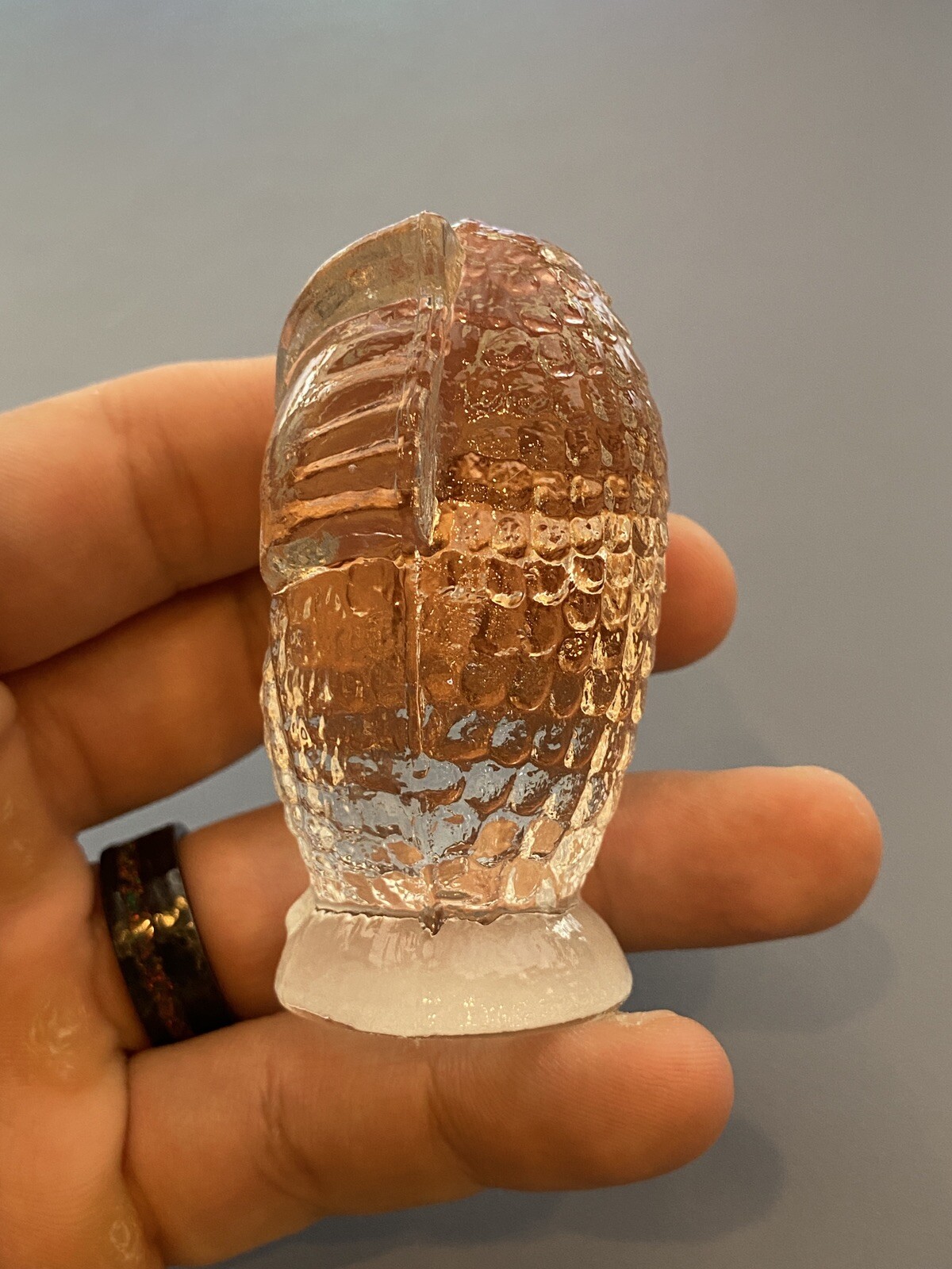 VINTAGE FOSTORIA Clear Textured Art Glass Owl Paperweight/Figurine 2.5″H
