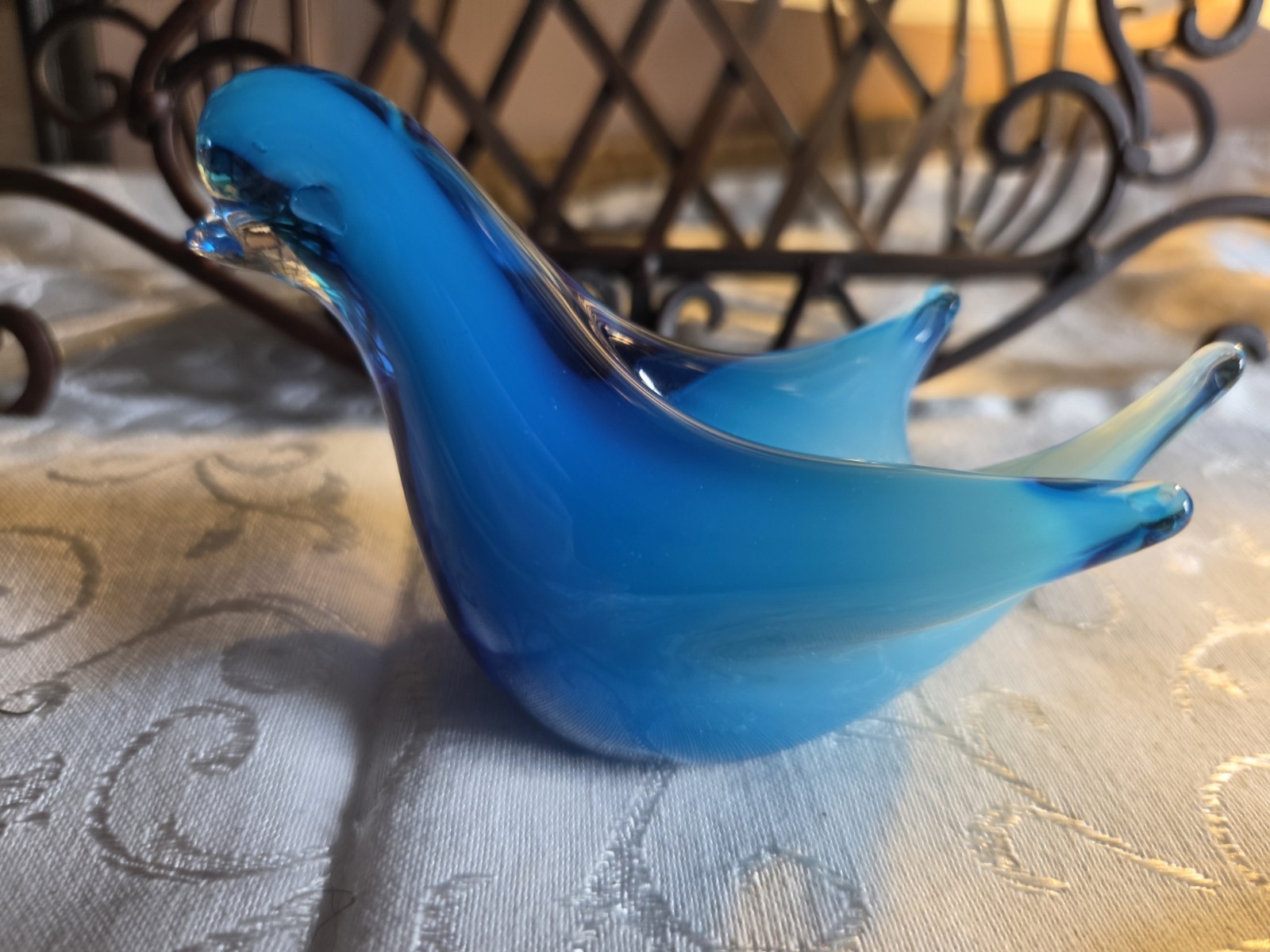 Vintage Blue Hand Blown Glass Dove