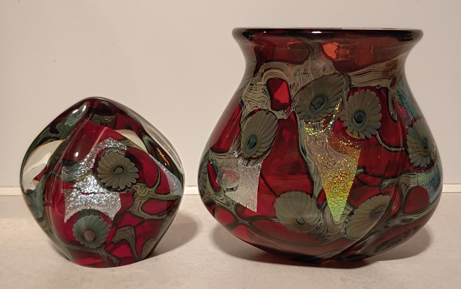 Gorgeous Set Signed 2005 Robert Eickholt Orange Dichroic Sea Flowers Art Glass
