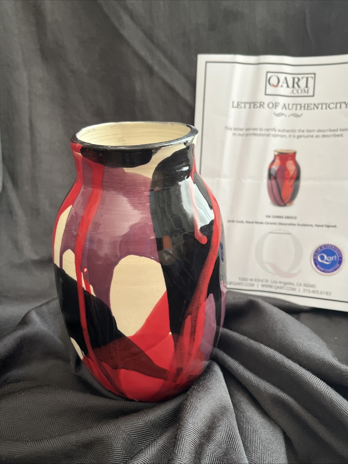 Jenik Cook Signed Handmade Ceramic Vase Sculpture with QArt Certificate
