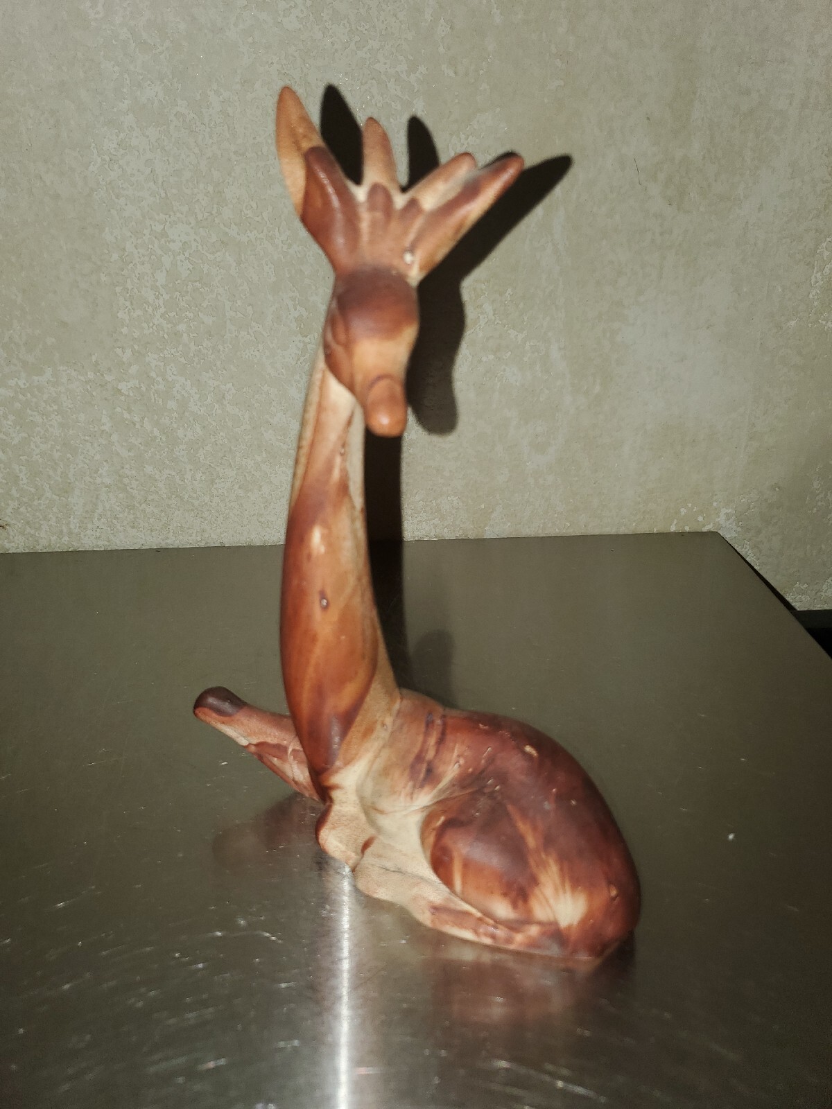 Vintage Giraffe Figurine Brown Swirl Pottery Clay Ceramic 7″ Glacier Park