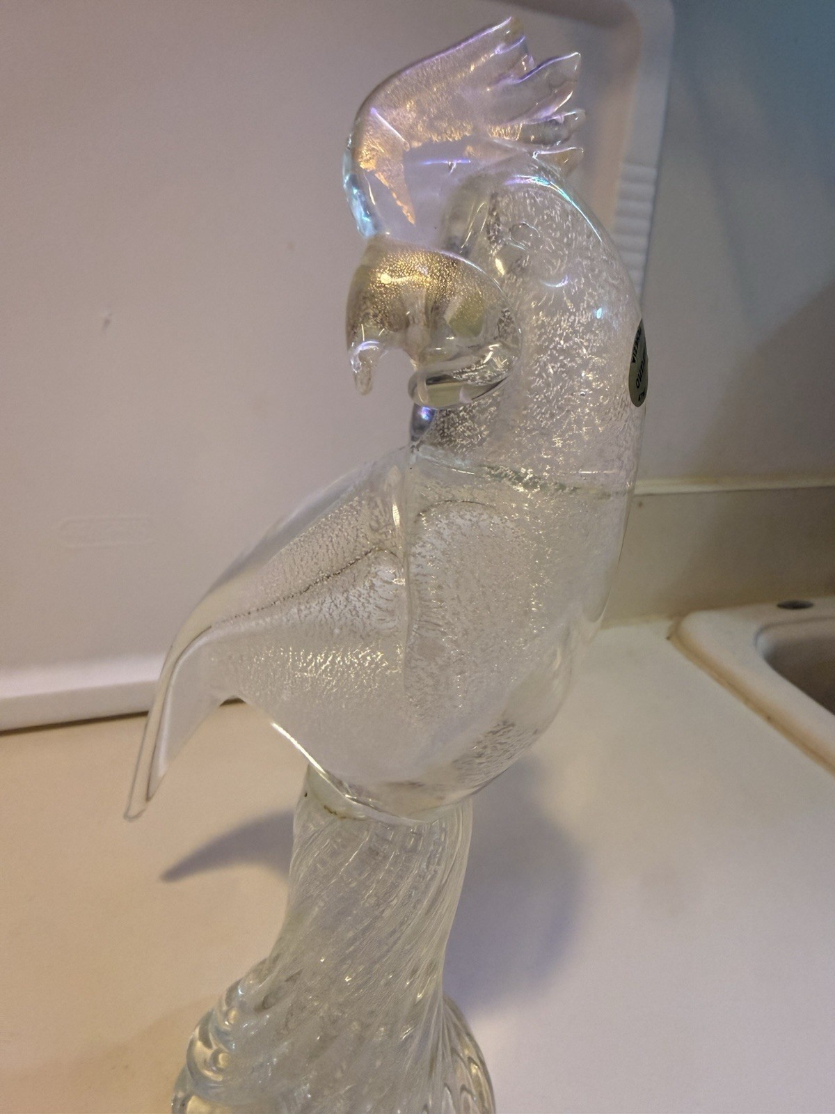 Murano Hand Blown Glass parrot clear and gold.