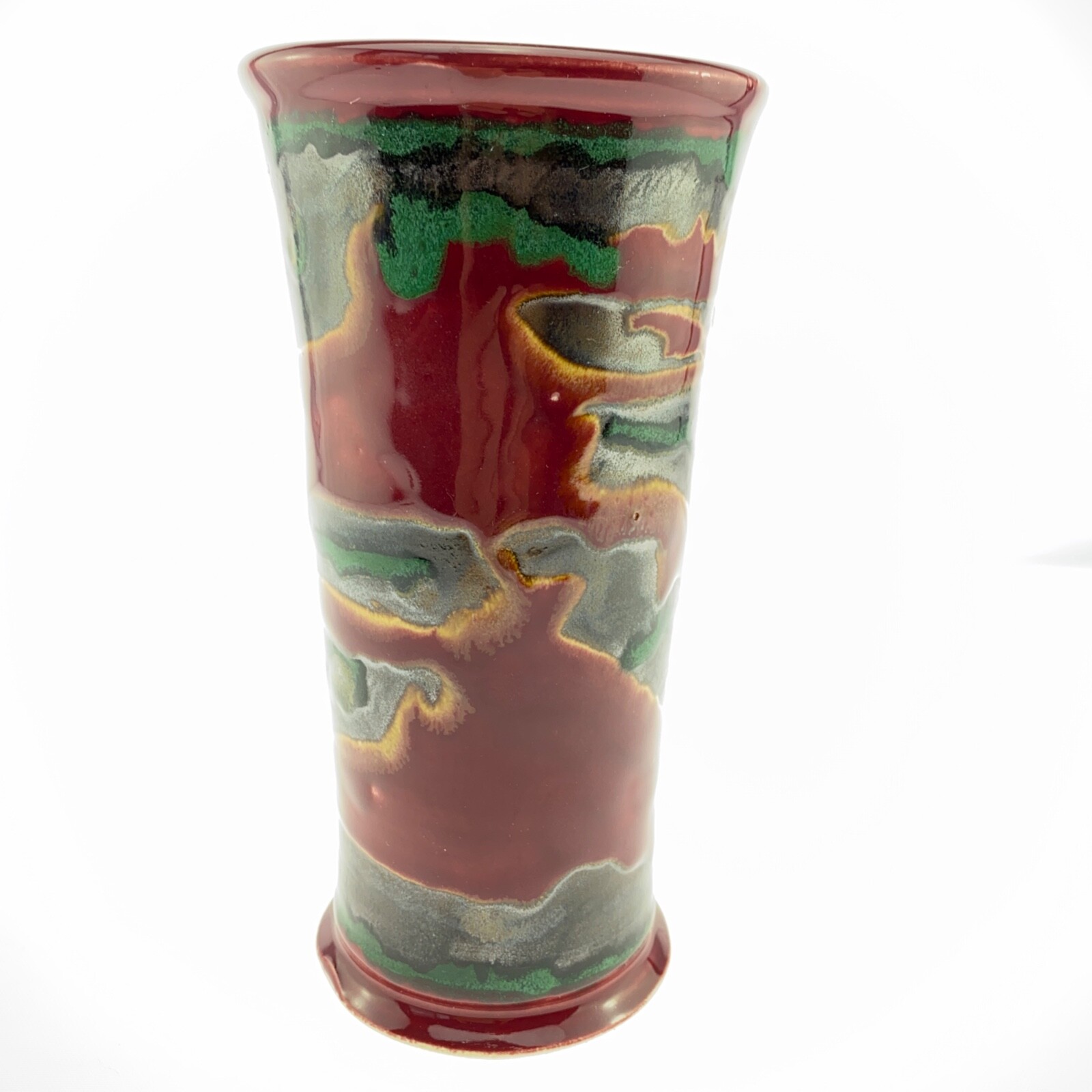 Studio Art Lava Drip Glaze Vase Pottery Red Green Vintage Signed by Artist