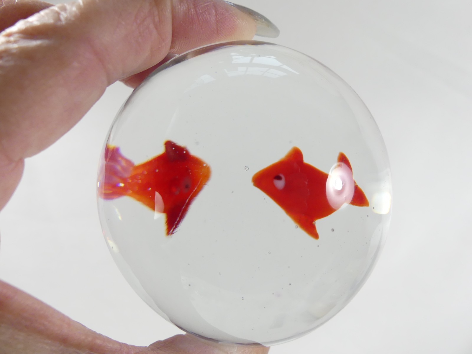 Vintage Clear with Red Fish Paperweight