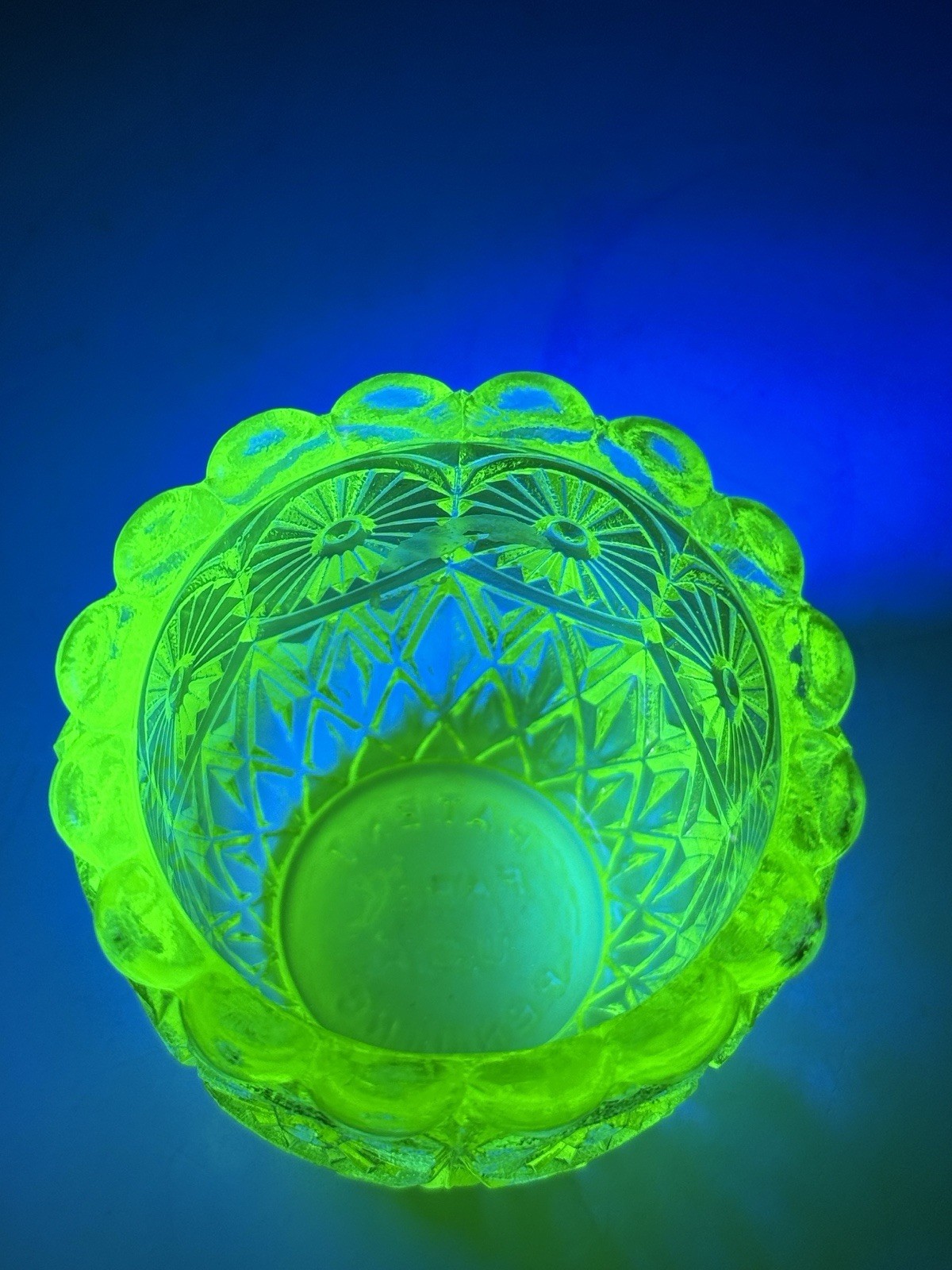 Faroy Toothpick Holder/Votive Yellow Vaseline Uranium Glass Glows USA