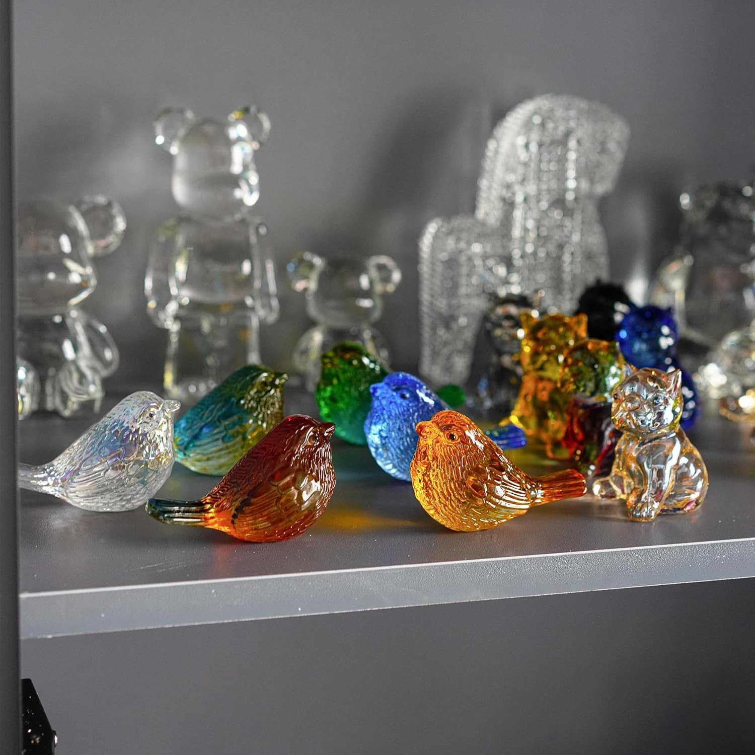 HDCRYSTALGIFTS 4PCS Colorful Crystal Birds Figurines – 3” Art Glass Birds Anima