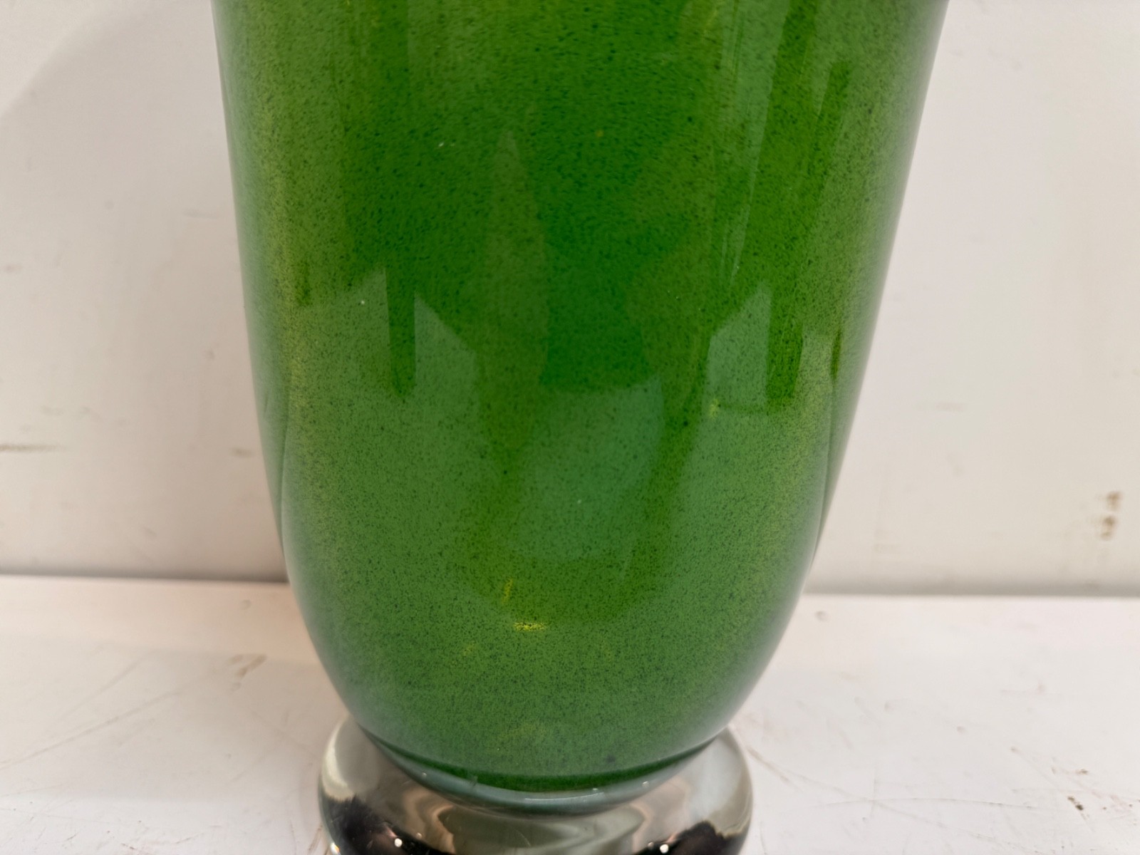 Large Hand Blown Green Art Glass Vase Signed By Artist 12”