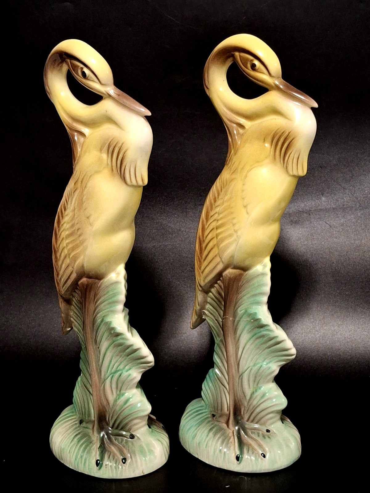 Pair Vintage 1940s STEWART B McCULLOCH Ceramic Statue Crane Heron Figurine