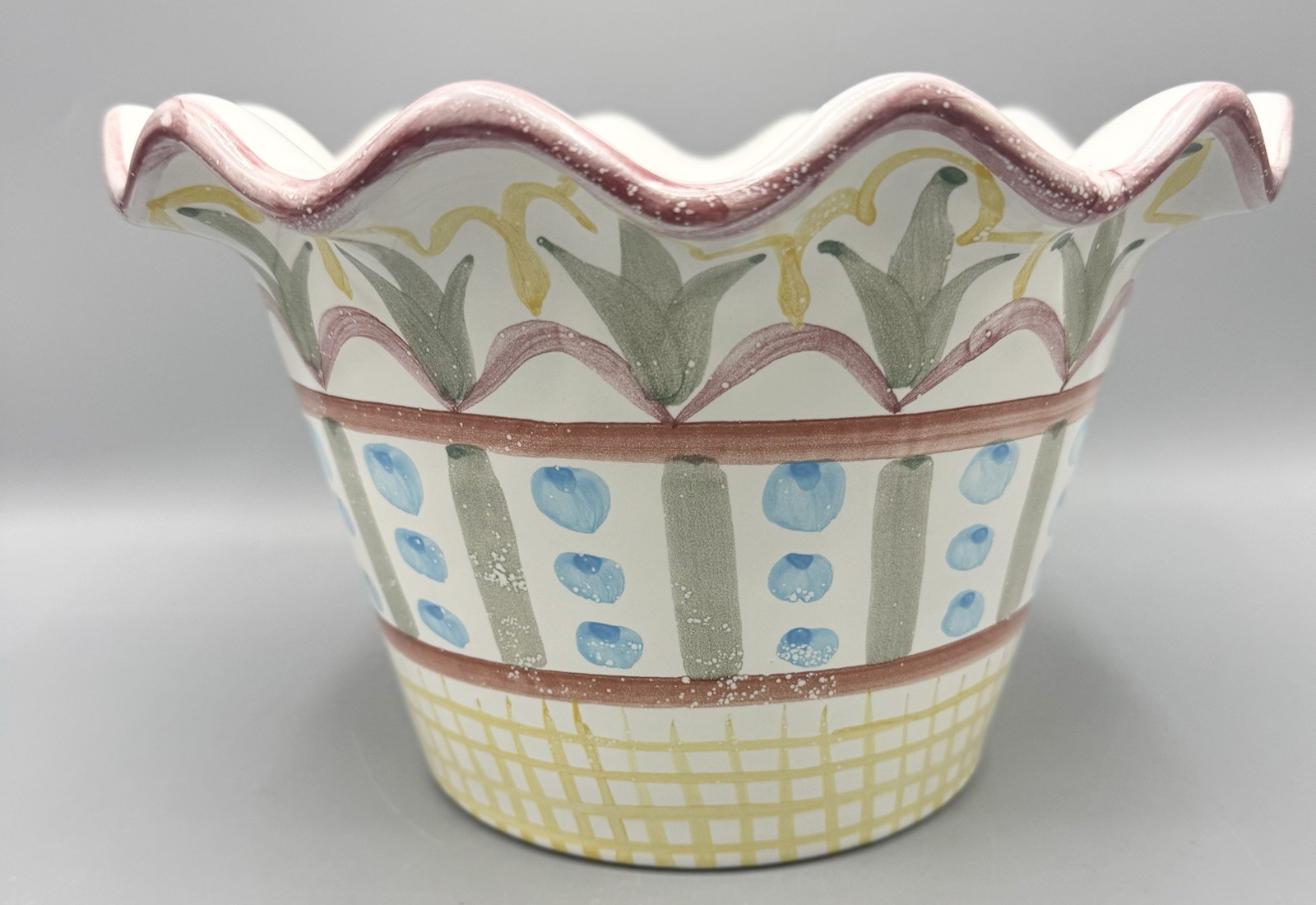 MacKenzie-Childs Madison Flower Pot/Cachepot Fluted Taylor W/SOME WEAR “A”