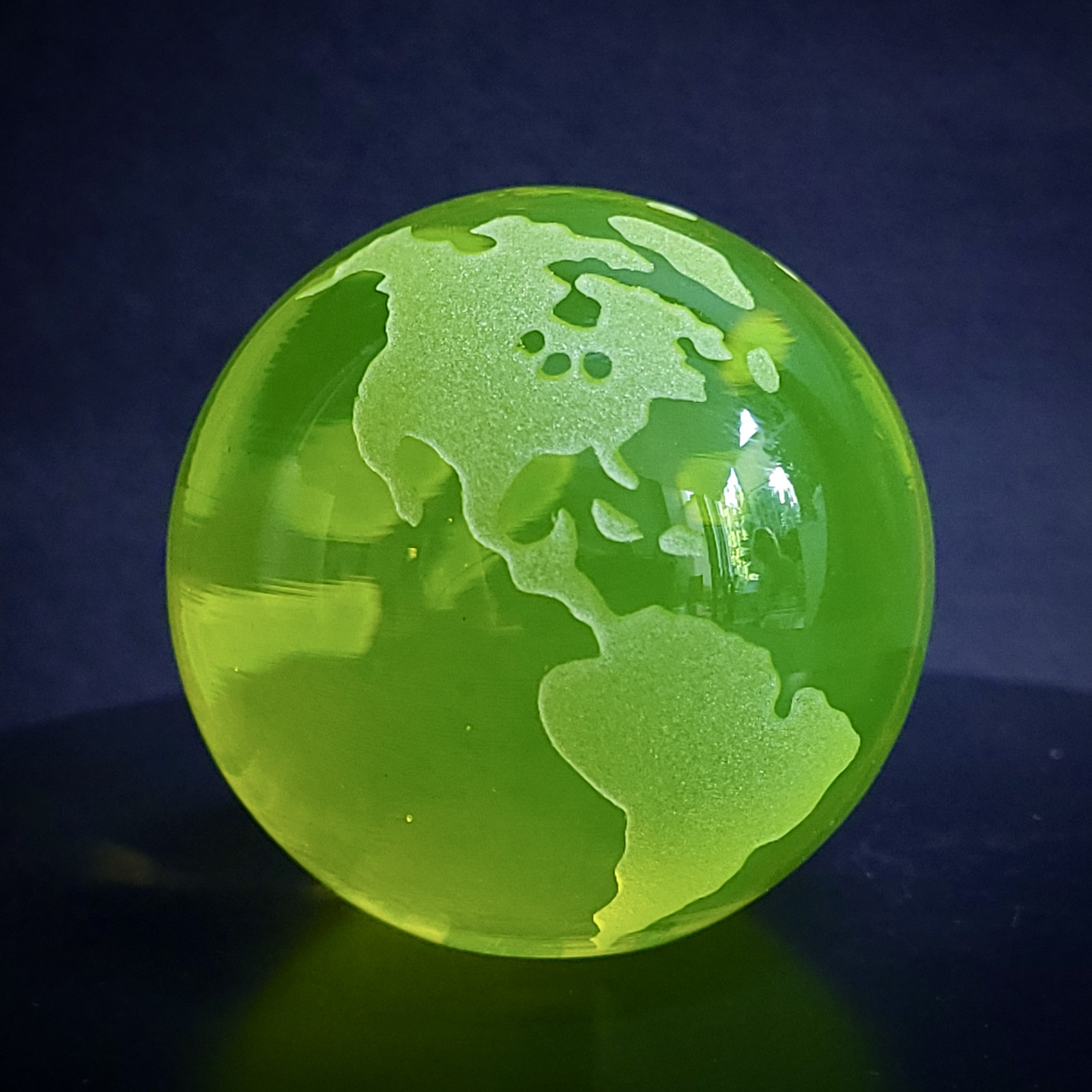 Uranium Glass Globe Paperweight 59mm Vaseline Yellow Glass Earth Art Glass