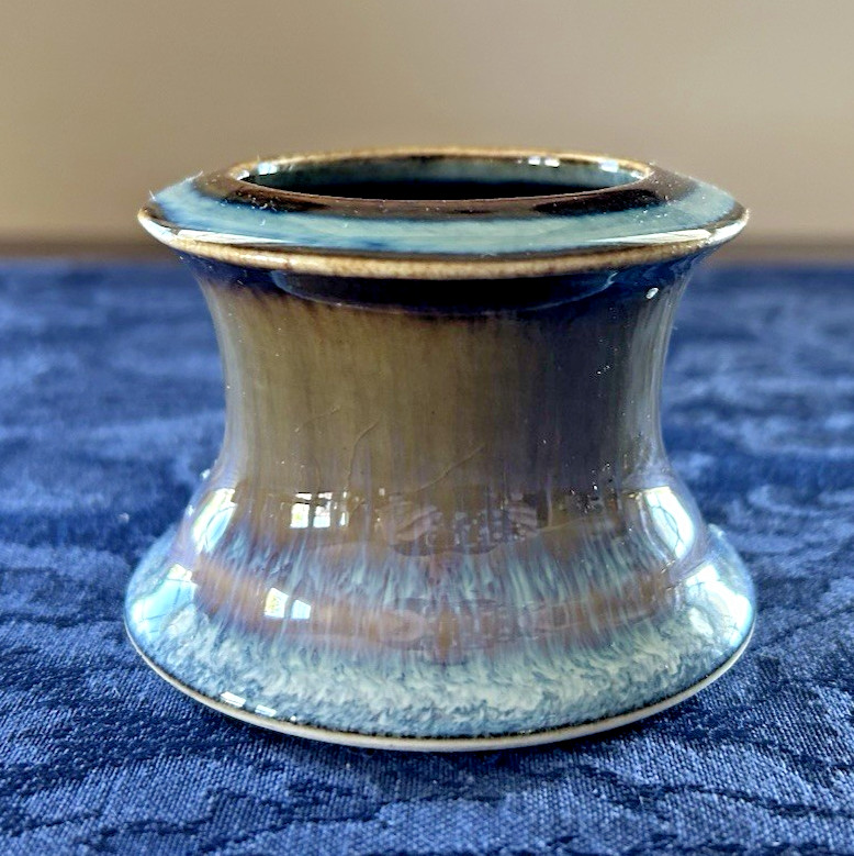 Bill Campbell Studio Art Pottery Drip Glaze Votive Candle Holder Blues Browns