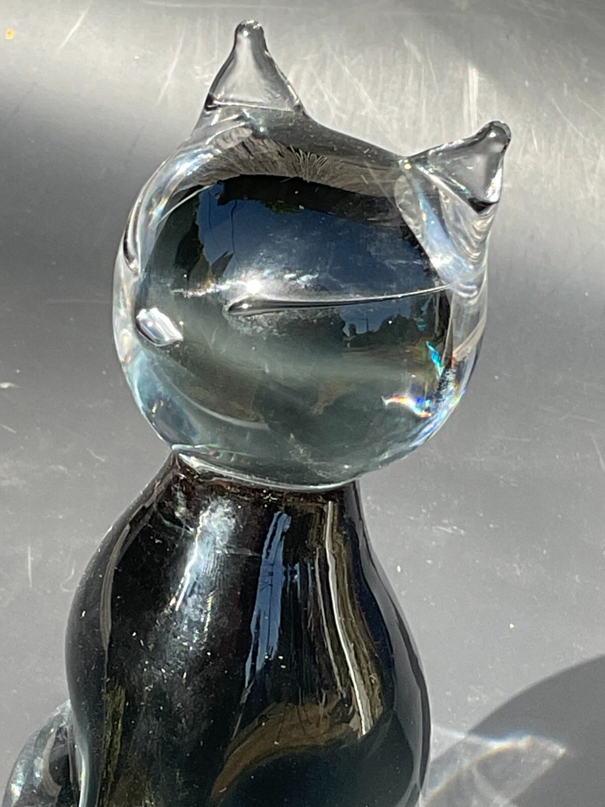 Atomic Cat Clear & Gray Gradient 8.5″ Sculpture-V. Nason & C. Murano Italy Label