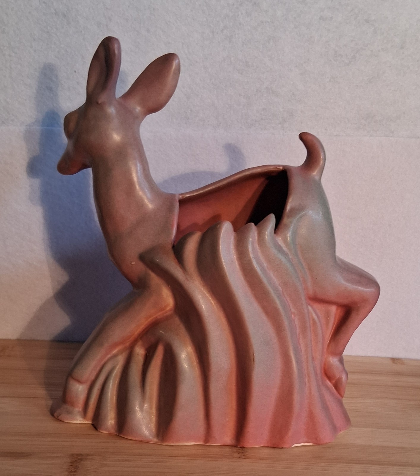 Vintage Niloak Pottery Pink/Mauve Jumping Deer Planter