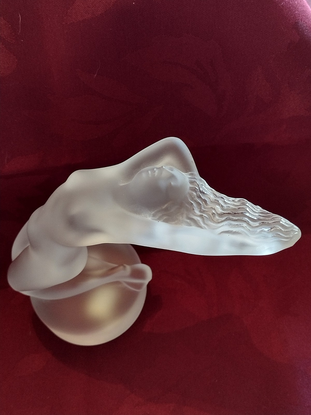 PERFECT LALIQUE ART DECO CRYSTAL CHRYSIS NUDE FIGURINE HOOD ORNAMENT W/ LABELS
