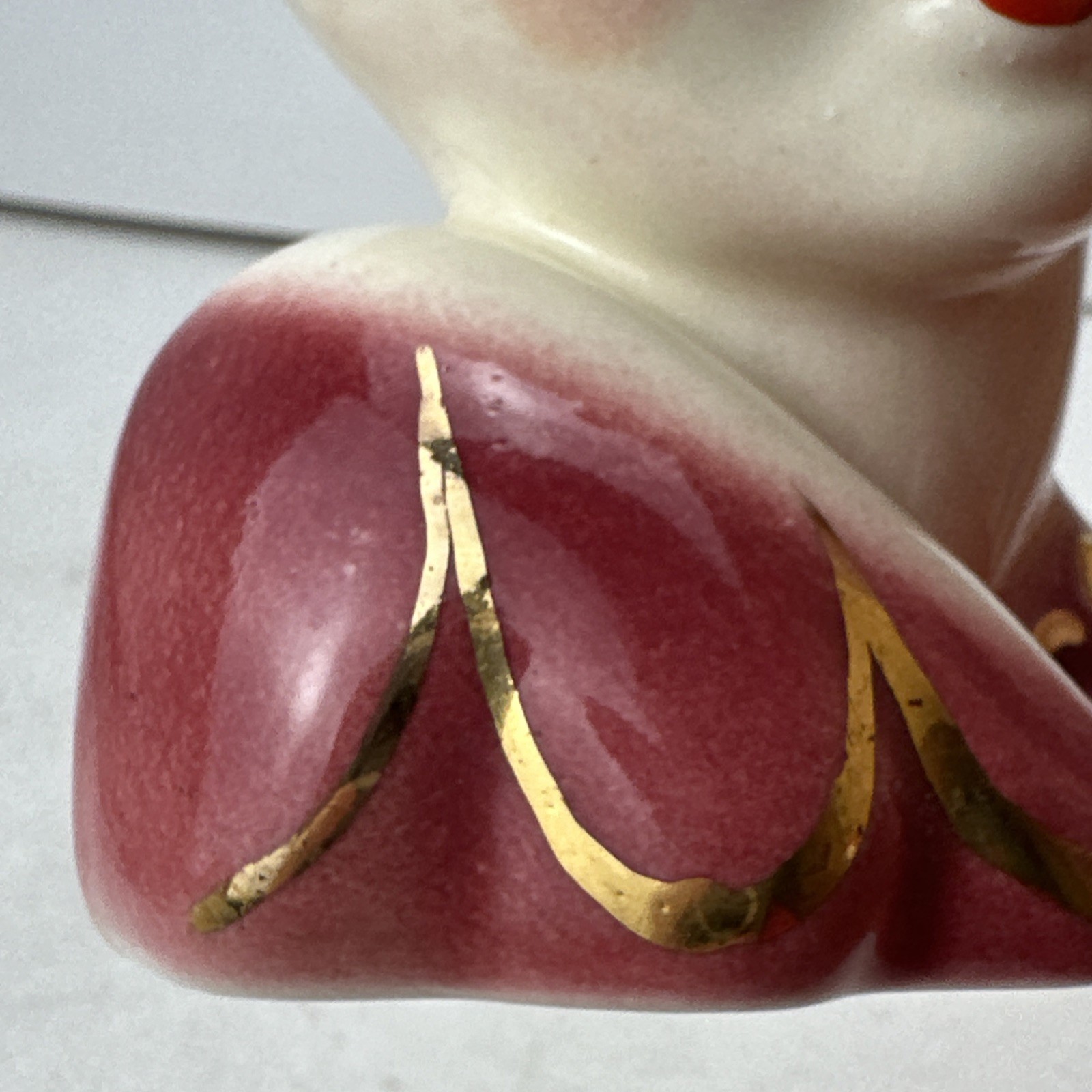 Vintage Lady Head Vase Red Gold Trim Wall Pocket Wallpocket Glamour Girl Deco