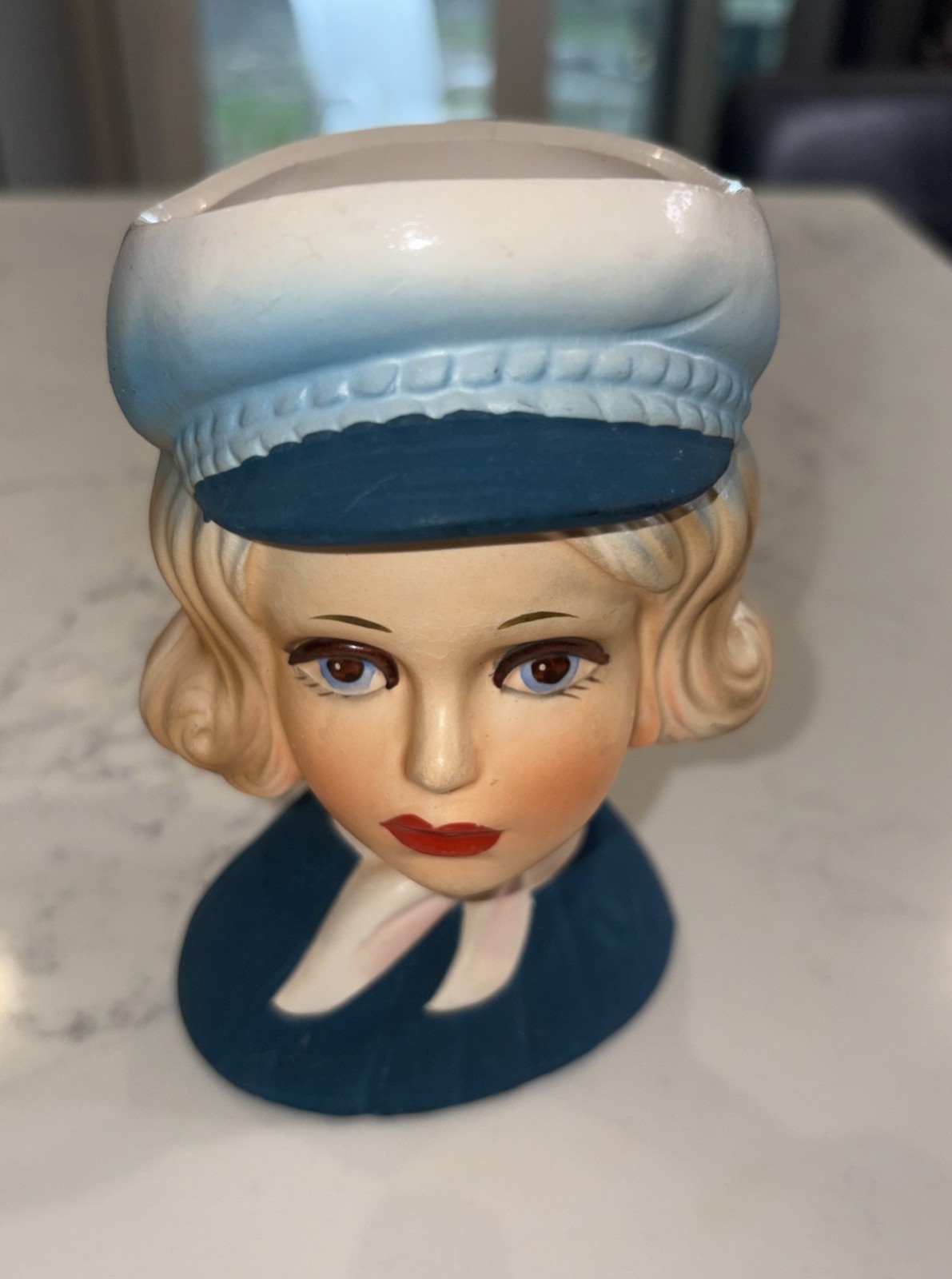 VINTAGE HTF 5 3/8″ TEEN FLIGHT ATTENDANT HEAD VASE Stewardess Japan Ascot Hat