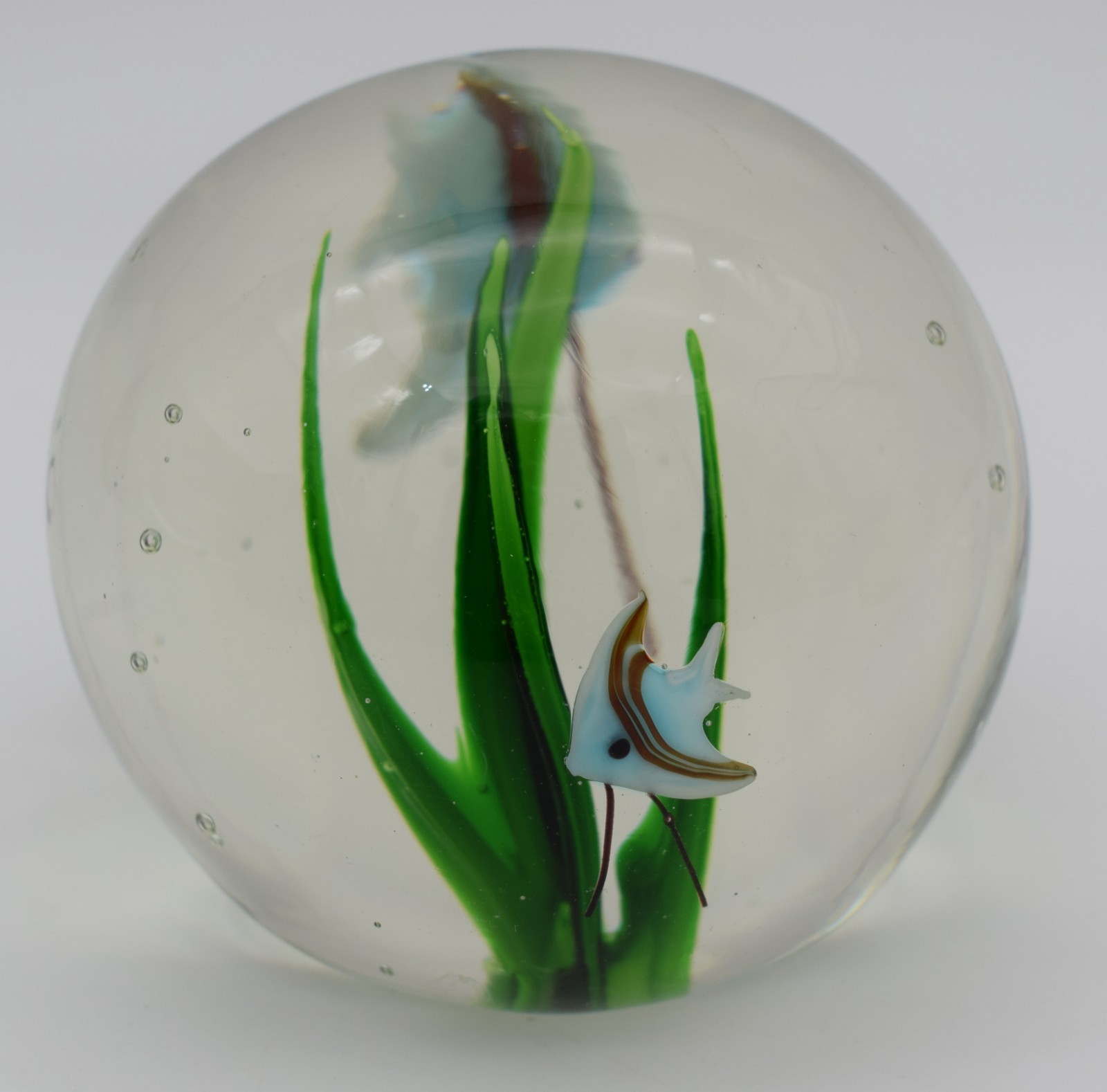 Art Glass Paperweight Seascape Ocean Grass Water Blue Tropical Fish #TB13