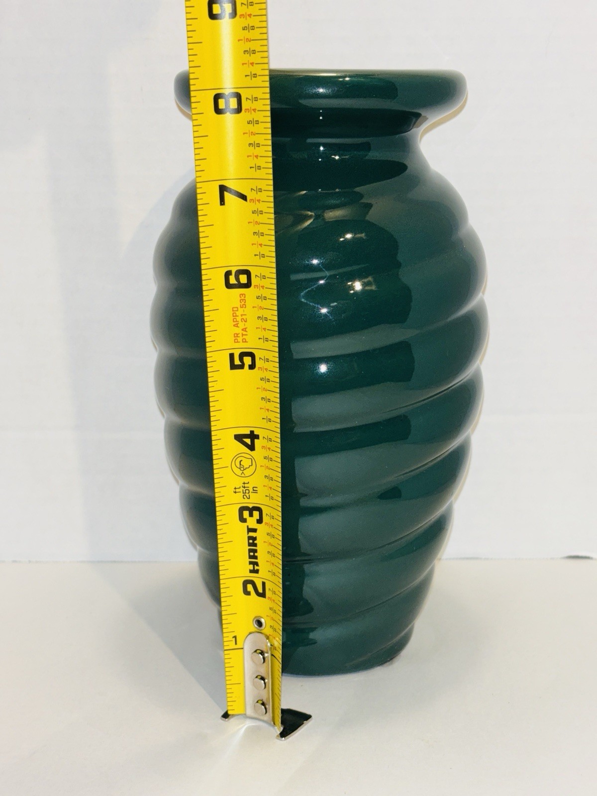 Vintage Haeger Pottery Forest Dark Green Twist Ribbed Vase 8.25”