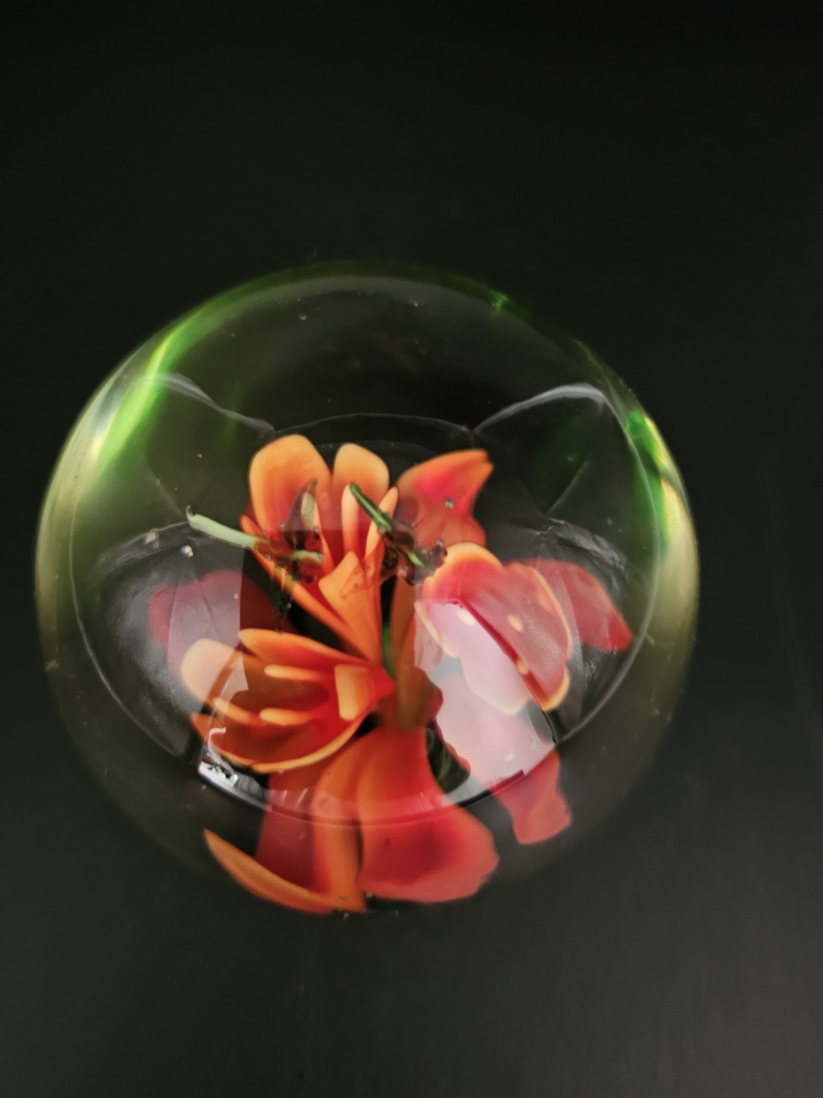 Vintage Silvestri Art Glass Floral Paperweight Red Flower