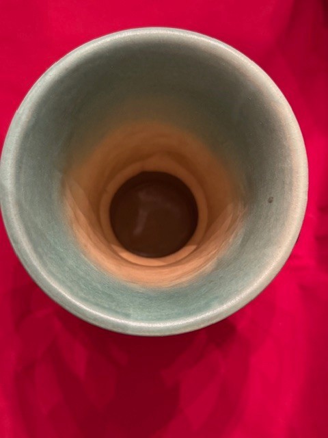 Large 12 in 1940’s Roseville Pottery Blue Water Lily Vase with Handles #81-12″