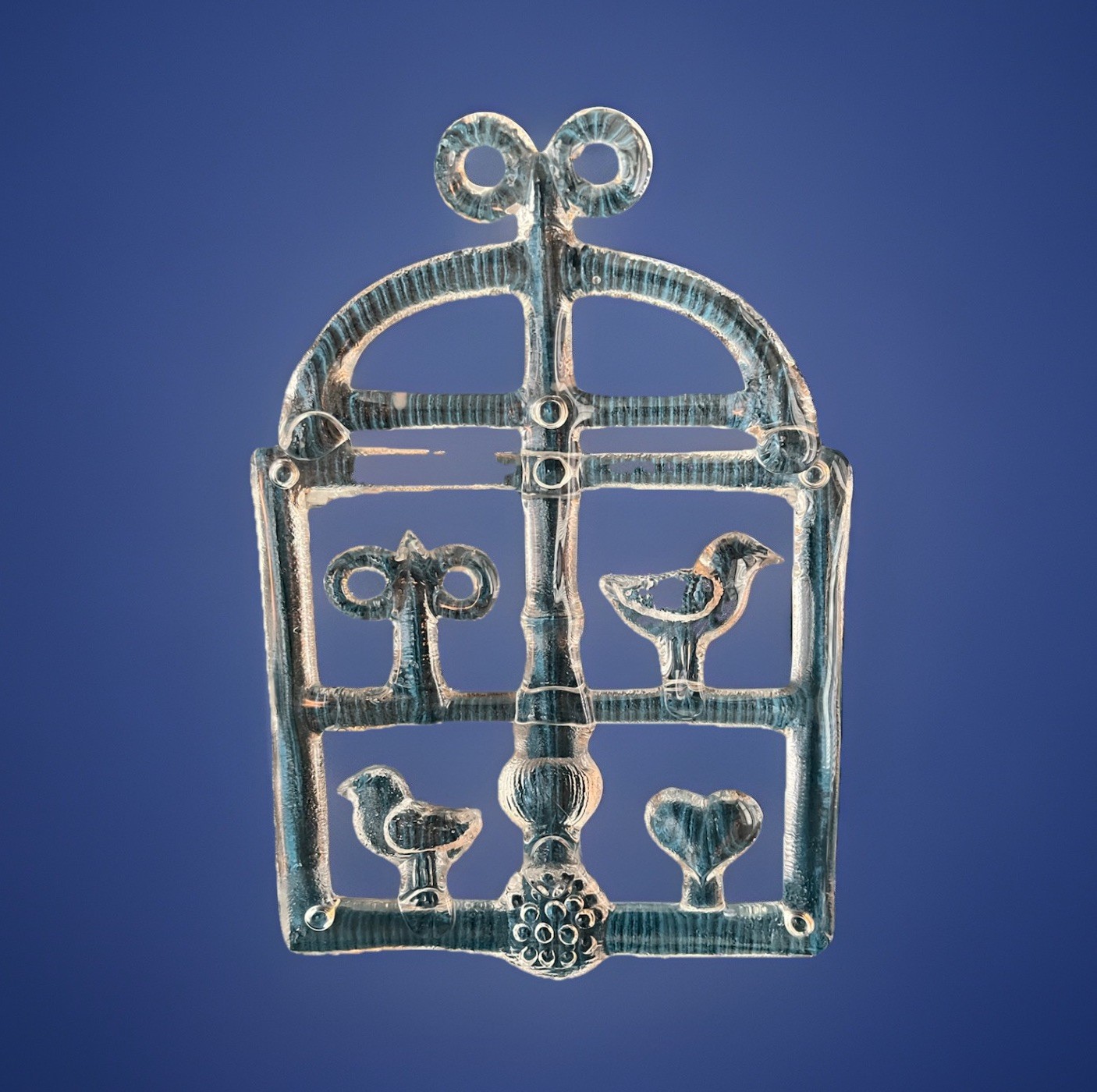 Kosta Boda Sweden Bertil Vallien Large Clear Glass Suncatcher BIRDCAGE
