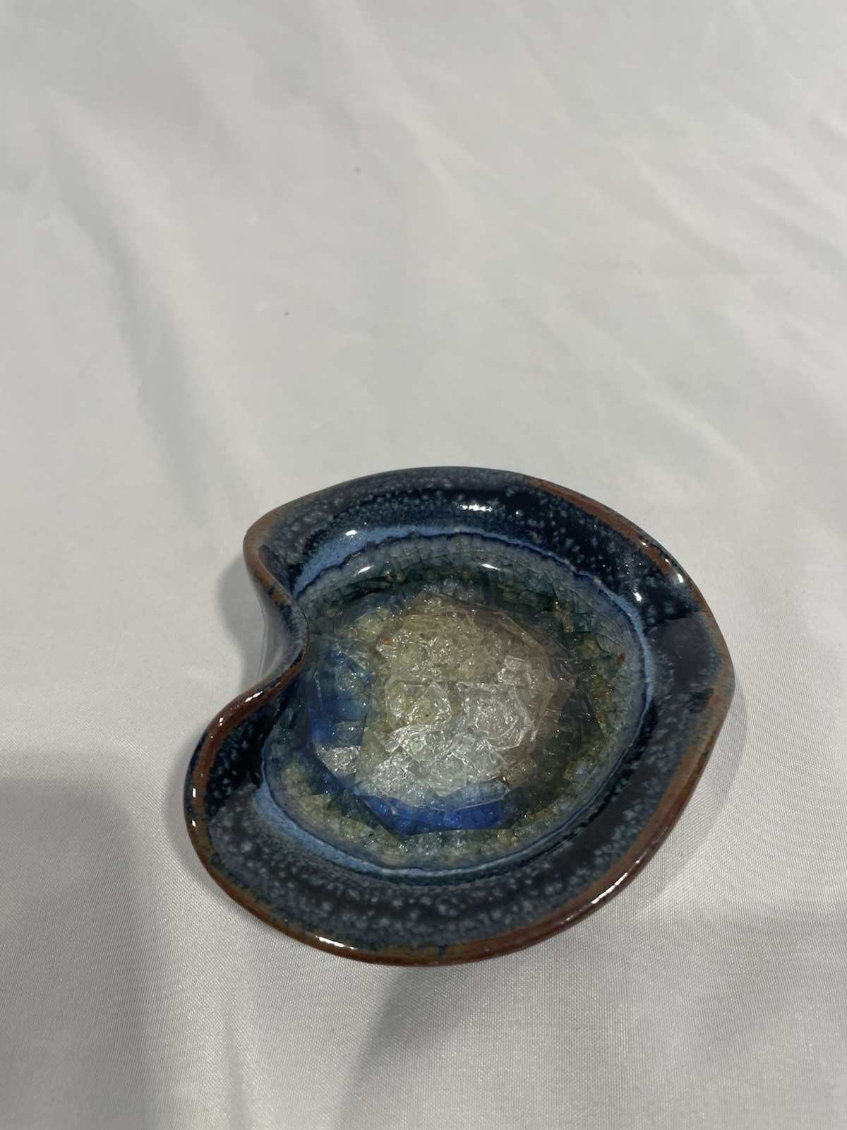 Hand Made in USA Ceramic and Glass Geode Style Ashtray or Trinket Dish