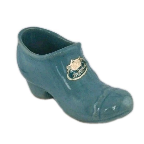 Vtg Rosemeade No. Dakota Pottery Women’s Button Shoe Figurine Blue Trinket Decor