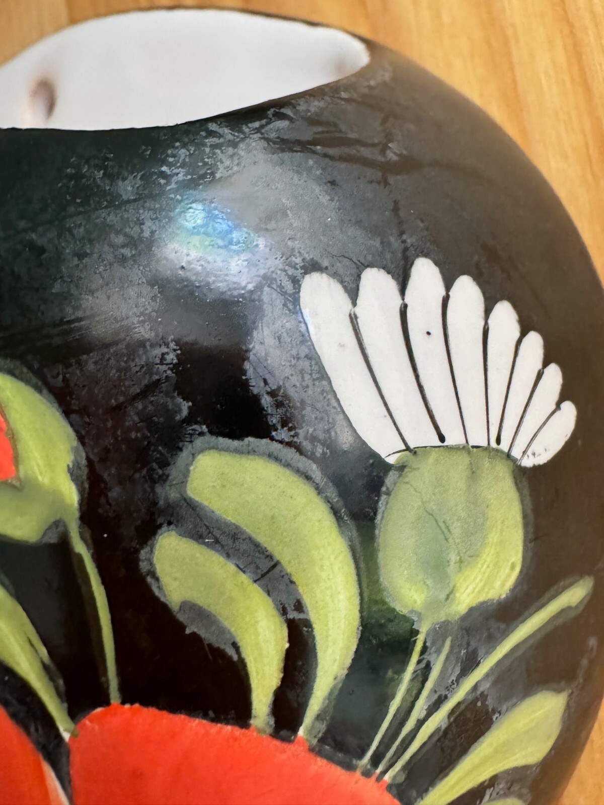 Czech Heart Wall Pocket Ceramic Heart Black Floral Chodovia Hand Painted 2