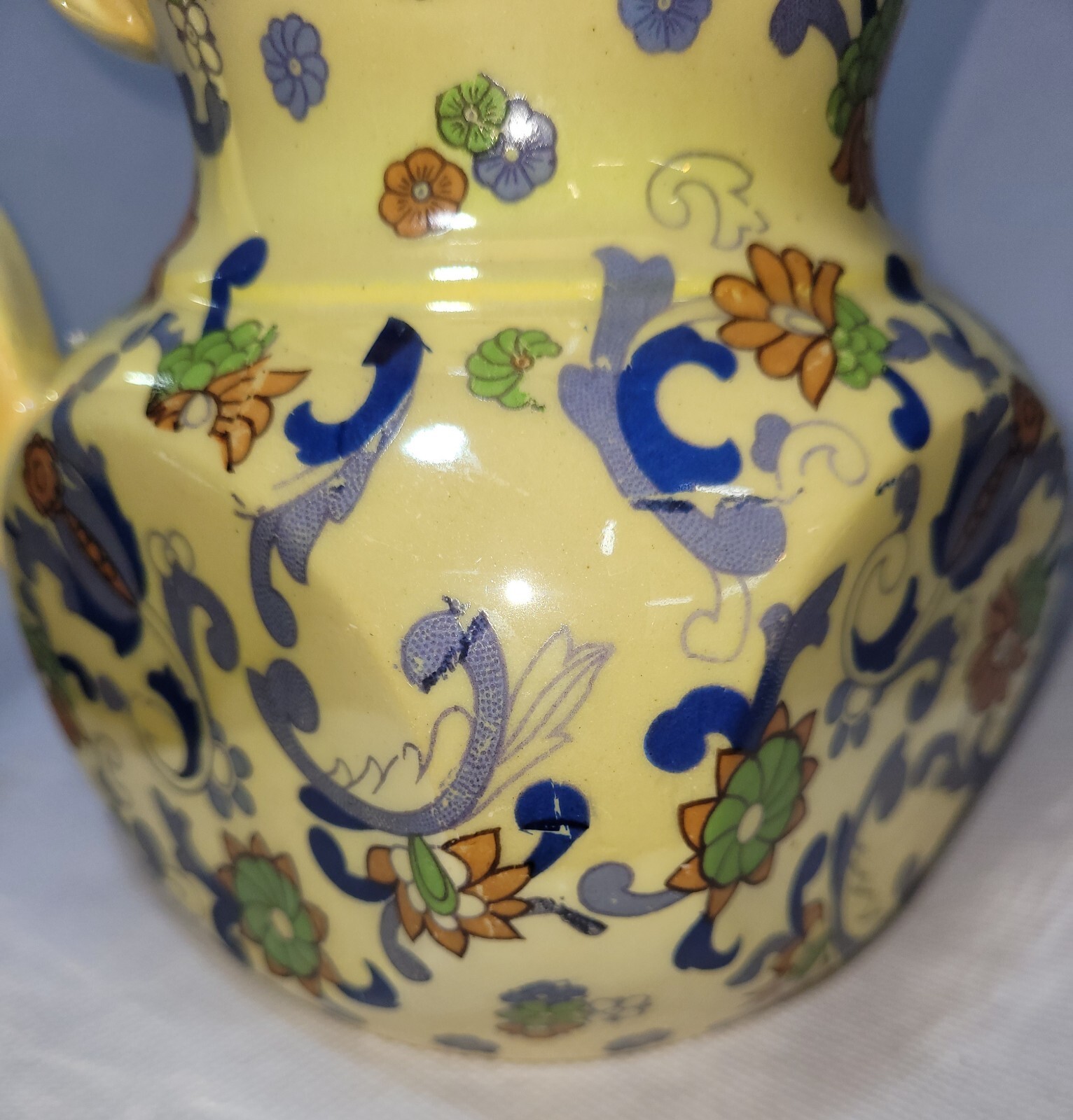 Art Deco Four Sided Floral Yellow/Lusterware Pitcher/Jug/ Made In Czechoslova
