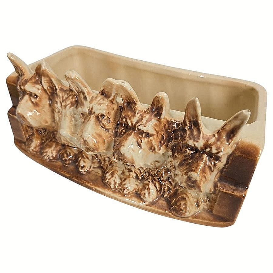 McCoy Planter Ceramic Scottie Dogs Rectangular Brown USA Art Pottery MCM Vtg