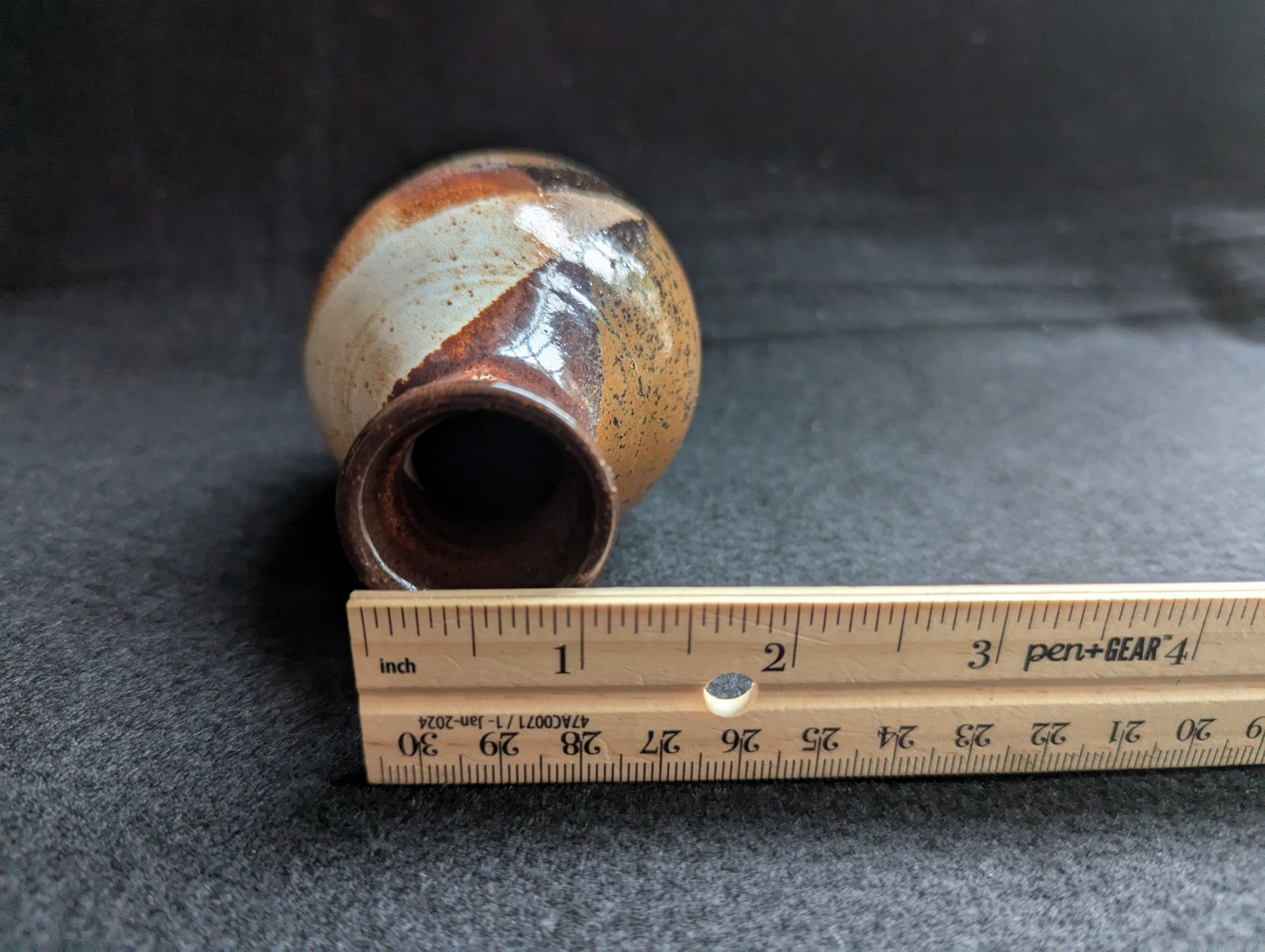 Small Studio Pottery Vase, Brown and Cream Glaze, Hand Signed on the Bottom, 4 “