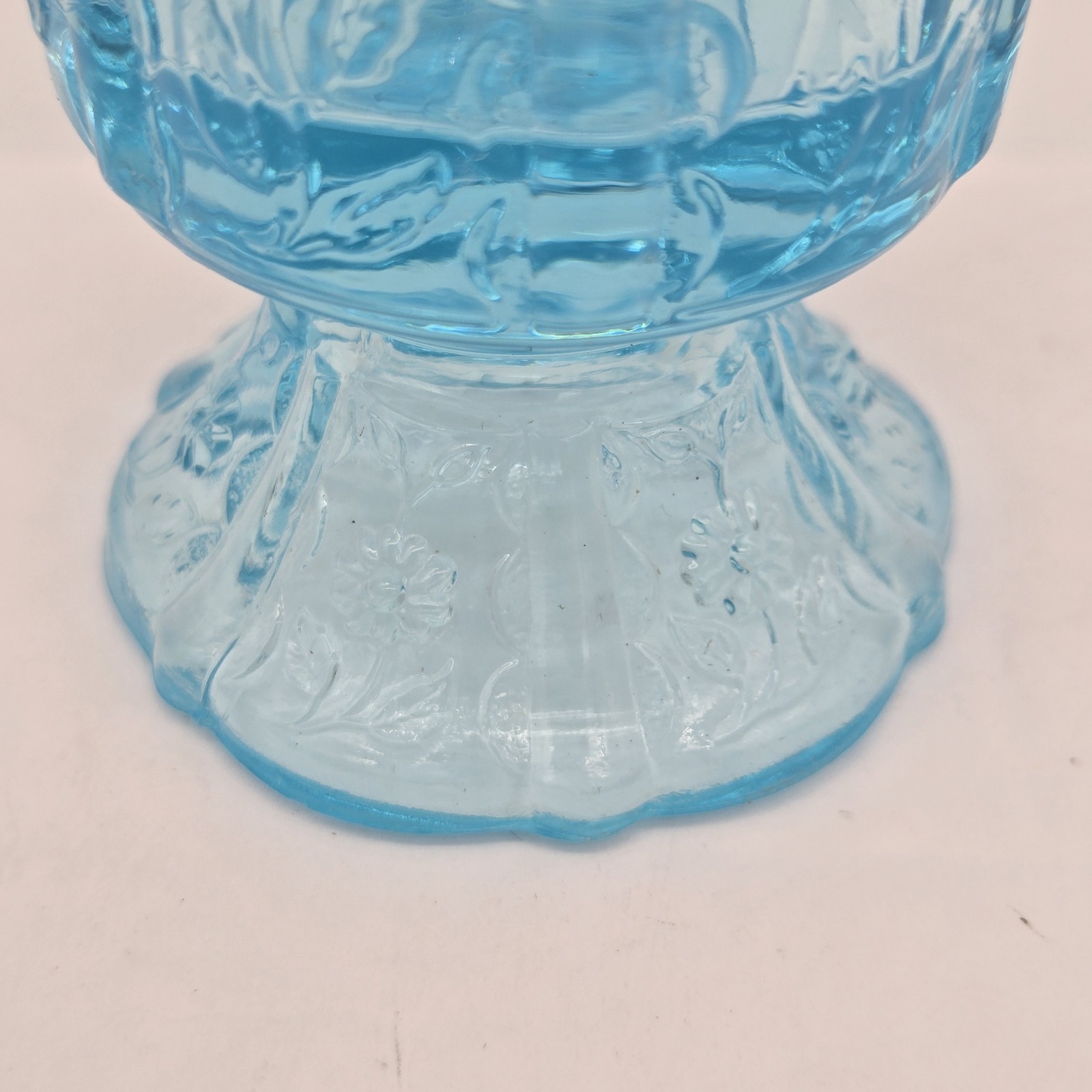 Fenton Aqua Blue Opalescent Glass Paneled Daisy Toothpick Votive Holder