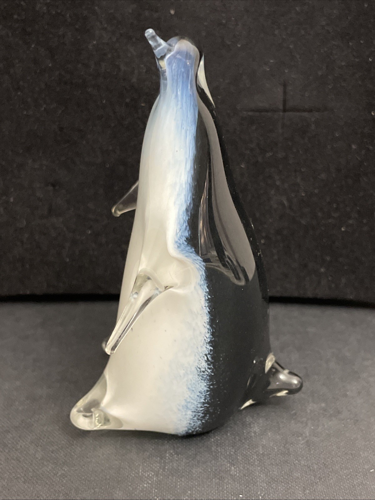 Hand Blown Murano Style Art Glass Penguin Figurine Black White Blue ~ 4.5”T