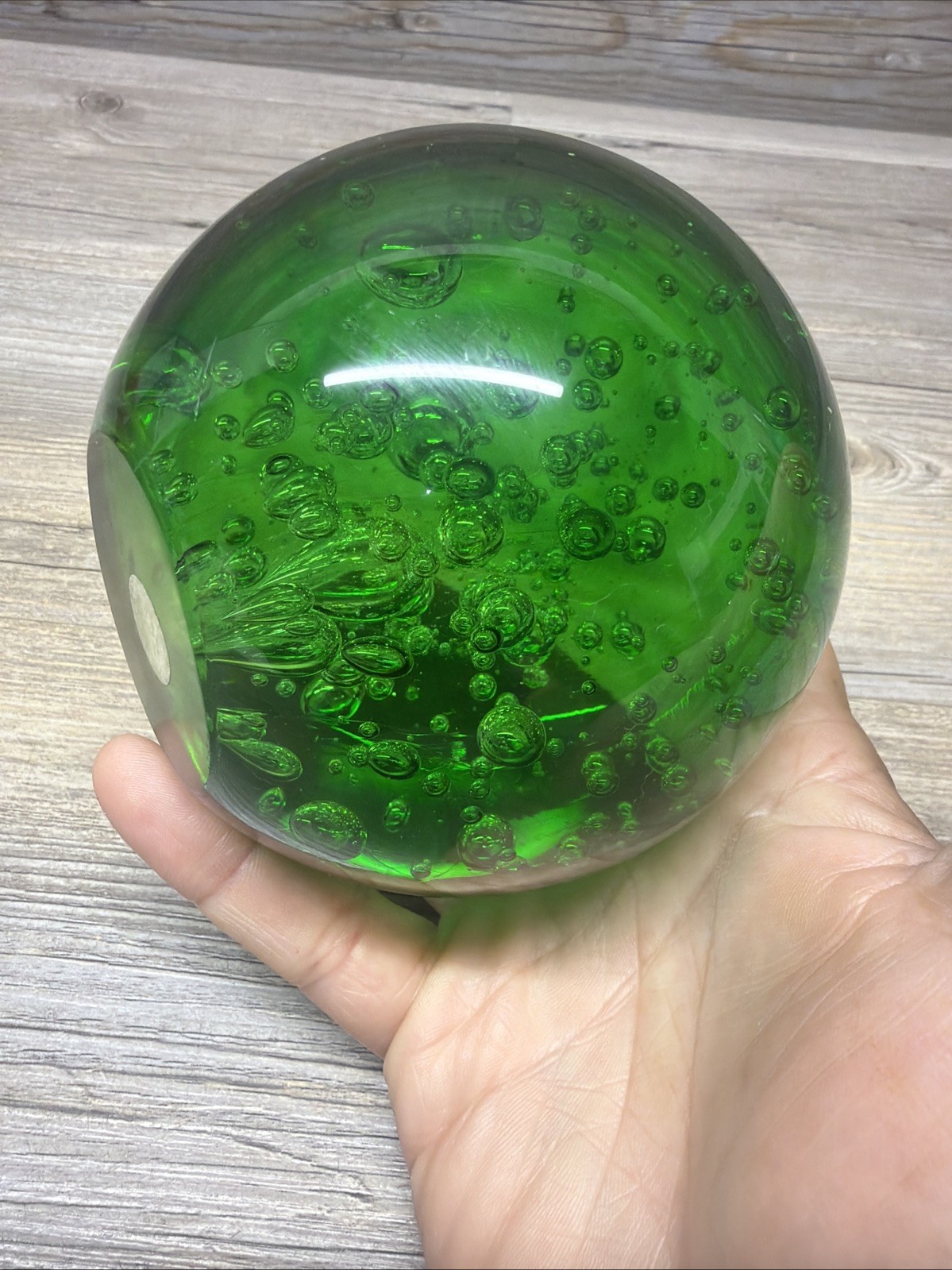 vintage 4in MCM Modern blown green bubble paperweight Murano 3.3 Lbs