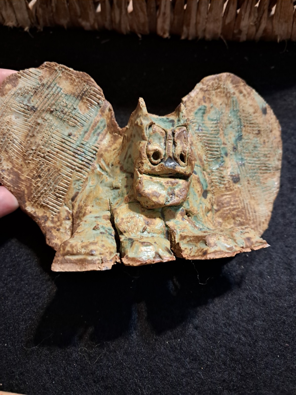 Pottery Beast Figurine Signed 6.5 In X 3.5 In