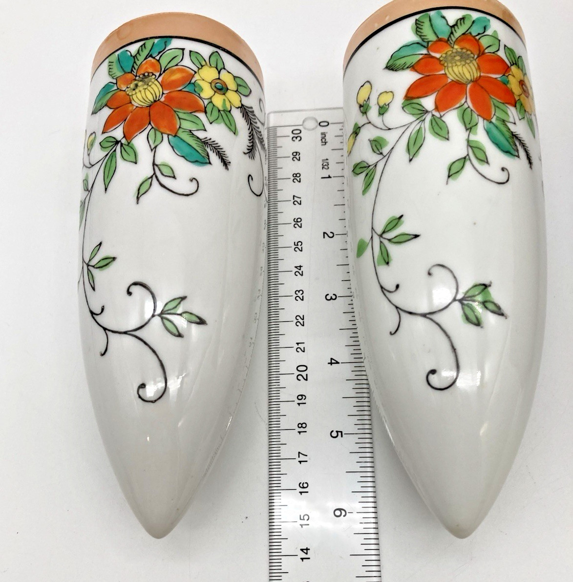 Vintage (Lot of 2) 6.5″ Japan Lusterware Wall Pockets Hand Painted Flowers