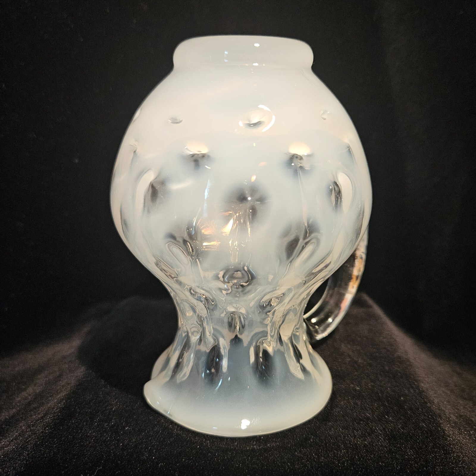 FENTON White Opalescent Coin Dot Pitcher Creamer Hand Blown Pinched Neck 4.5″