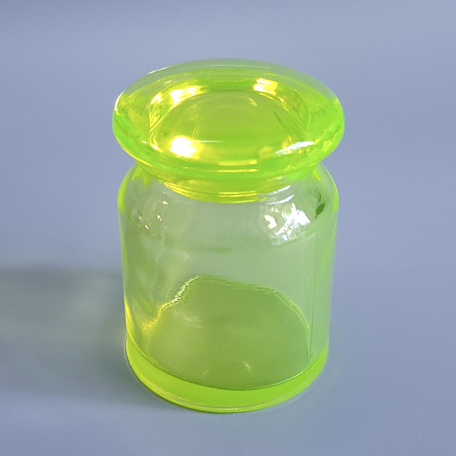 Vaseline Uranium Glass Jar with Lid Vaseline Yellow Clear Glass Figurine