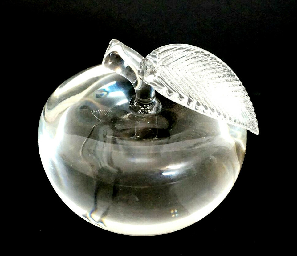 SOLID Crystal Glass Clear APPLE Paperweight 4″ or 100mm 1lb 14oz