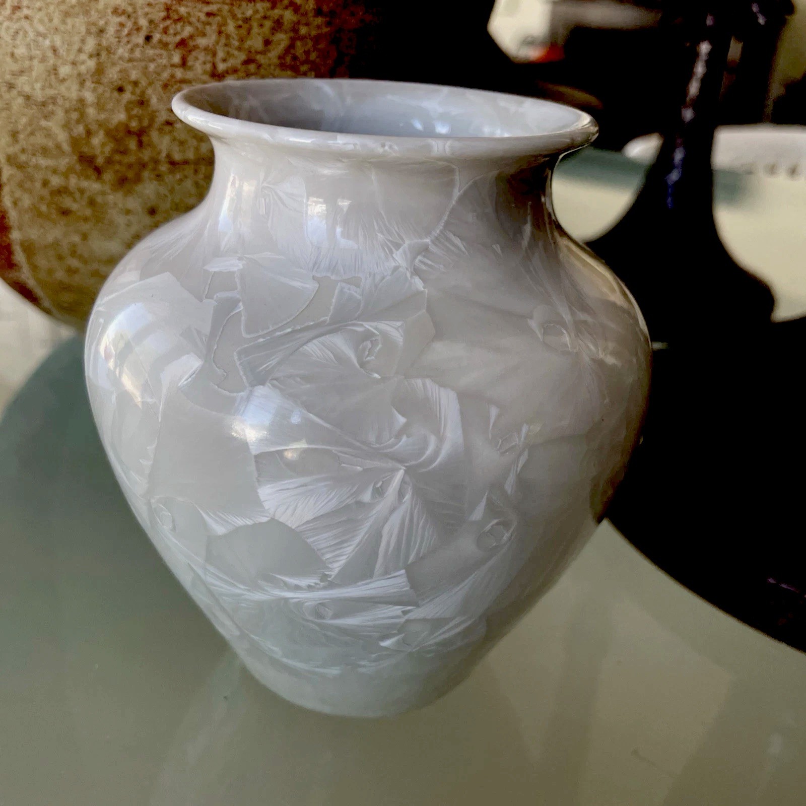 Bevin Norkin White Crystalline Studio Pottery Vase Signed by Artist 4 3/4” Tall